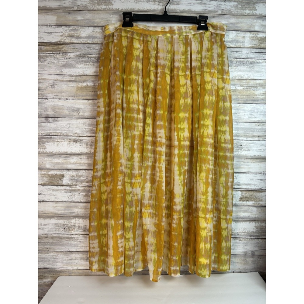 Who What Wear Midi A-Line Skirt Womens 16 Yellow Abstract Print Lined Preppy